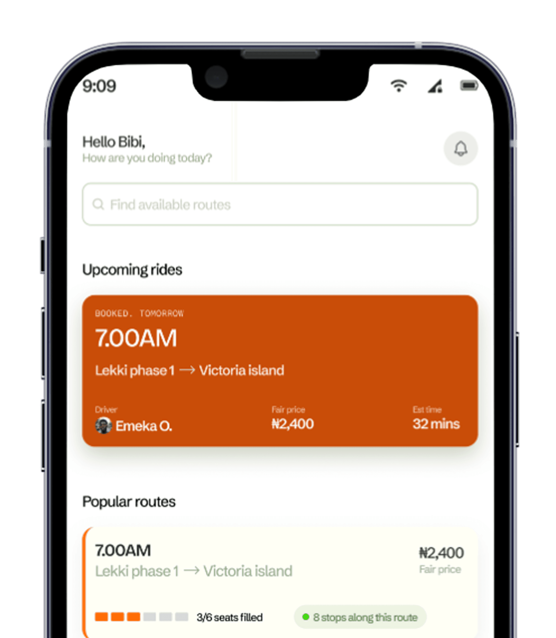 Pair mobile app showing upcoming rides